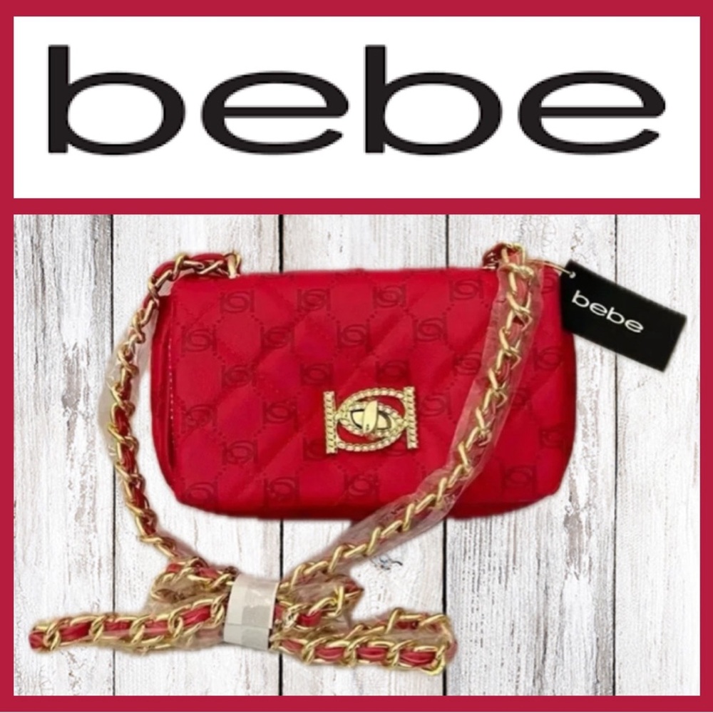 bebe Red Quilted Chain Strap Crossbody Bag